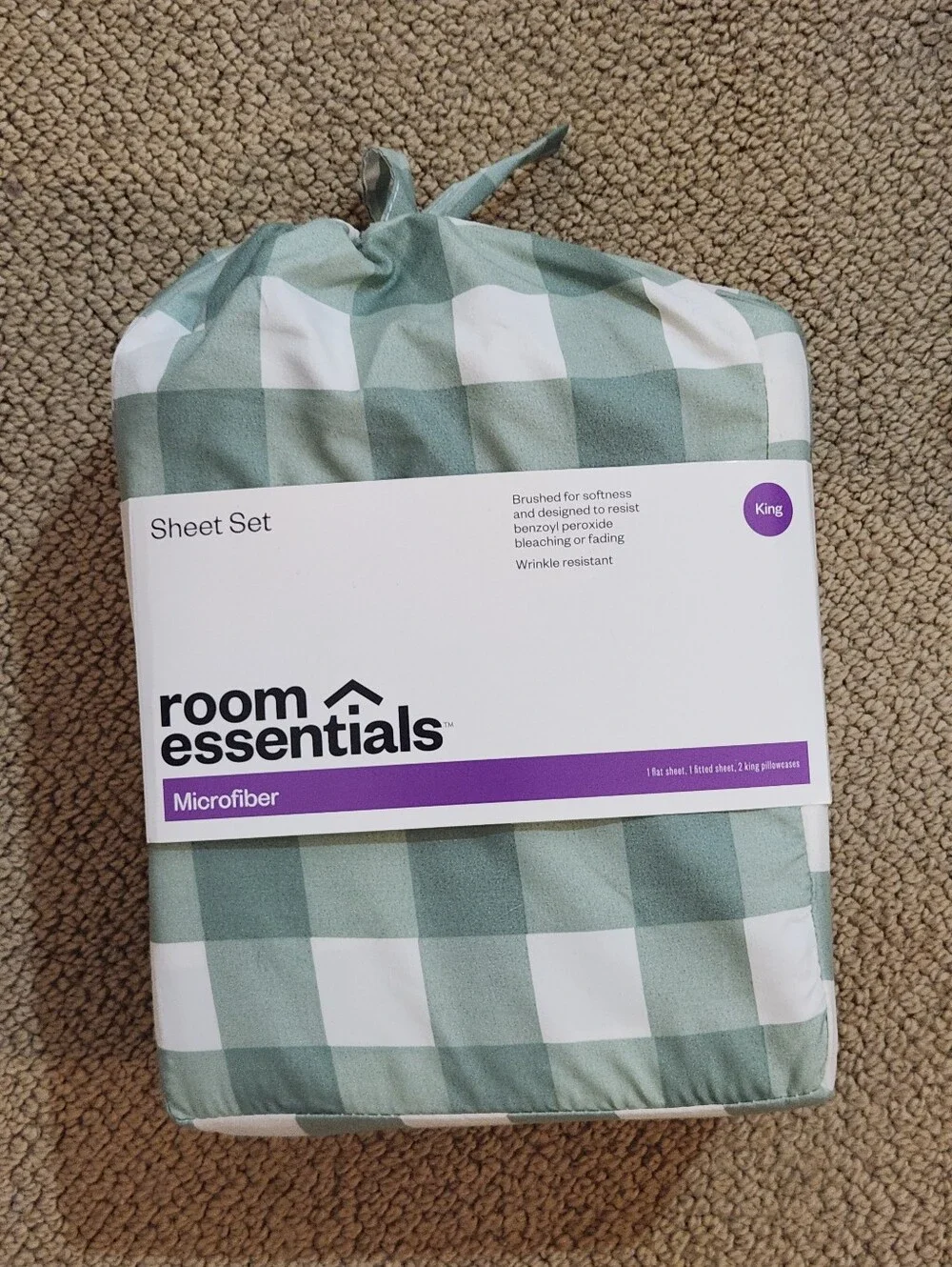 Room Essentials Microfiber King Sheet Set Green Plaid